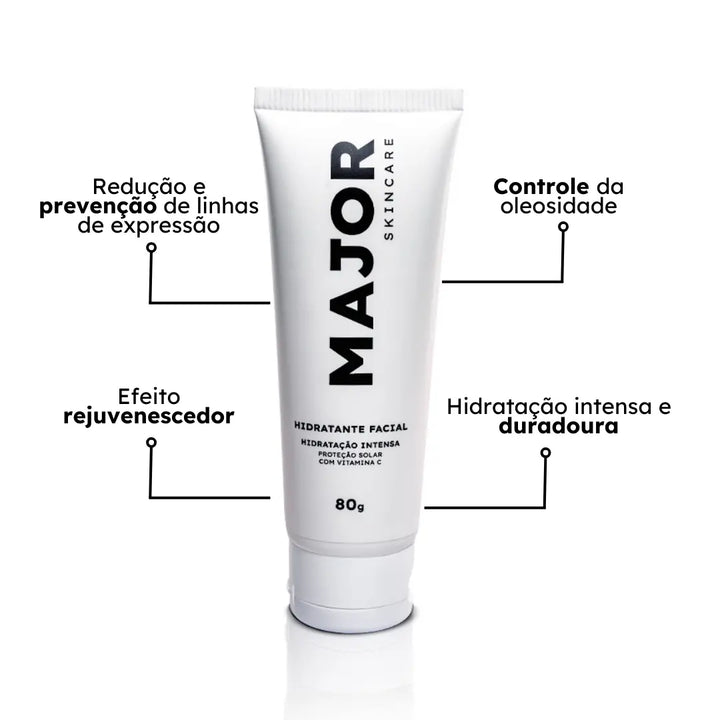 Hidratante facial Major com vitamina C para hidratação intensa, controle da oleosidade e efeito rejuvenescedor