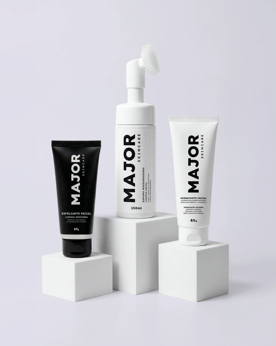 Kit Limpeza + Esfoliação + Hidratação MAJOR - Espuma Massageadora, Esfoliante Facial e Hidratante Facial