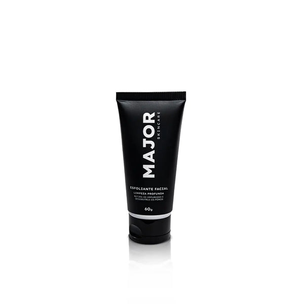 Esfoliante facial Major Skincare 60g, embalagem preta, limpeza profunda e controle da acne