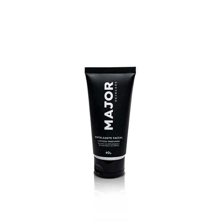 Esfoliante facial Major Skincare 60g, embalagem preta, limpeza profunda e controle da acne
