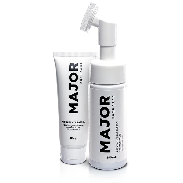 Kit Major Skincare com Hidratante Facial 80g e Espuma Massageadora 150ml para cuidados diários com a pele masculina