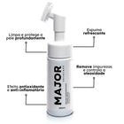 Espuma de limpeza profunda facial Major 150ml com escova massageadora — limpa e protege profundamente, controla oleosidade, remove impurezas, efeito antioxidante e anti-inflamatório