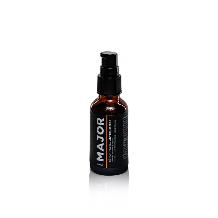Sérum facial anti-olheiras Major Skincare frasco 30ml vidro âmbar com pump preto